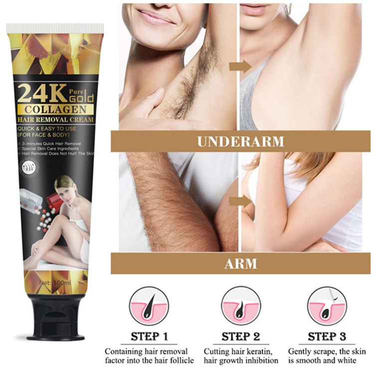 24K Gold Collagen Depilatory Hair Removal Cream for Women