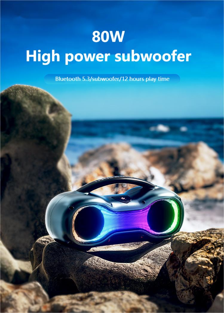 Mini Portable Rechargeable Speakers with Handle Outdoor Large Big Power Subwoofer LED Waterproof Bluetooth Speaker