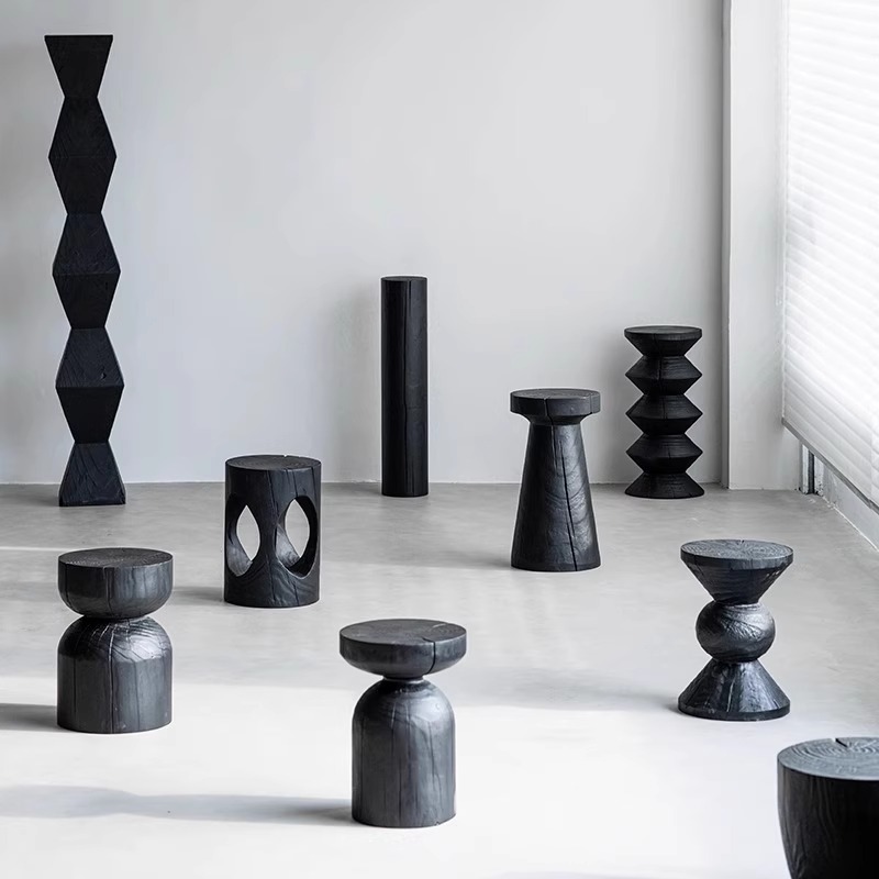 Журнальный столик и прикроватная тумба деревянные черные