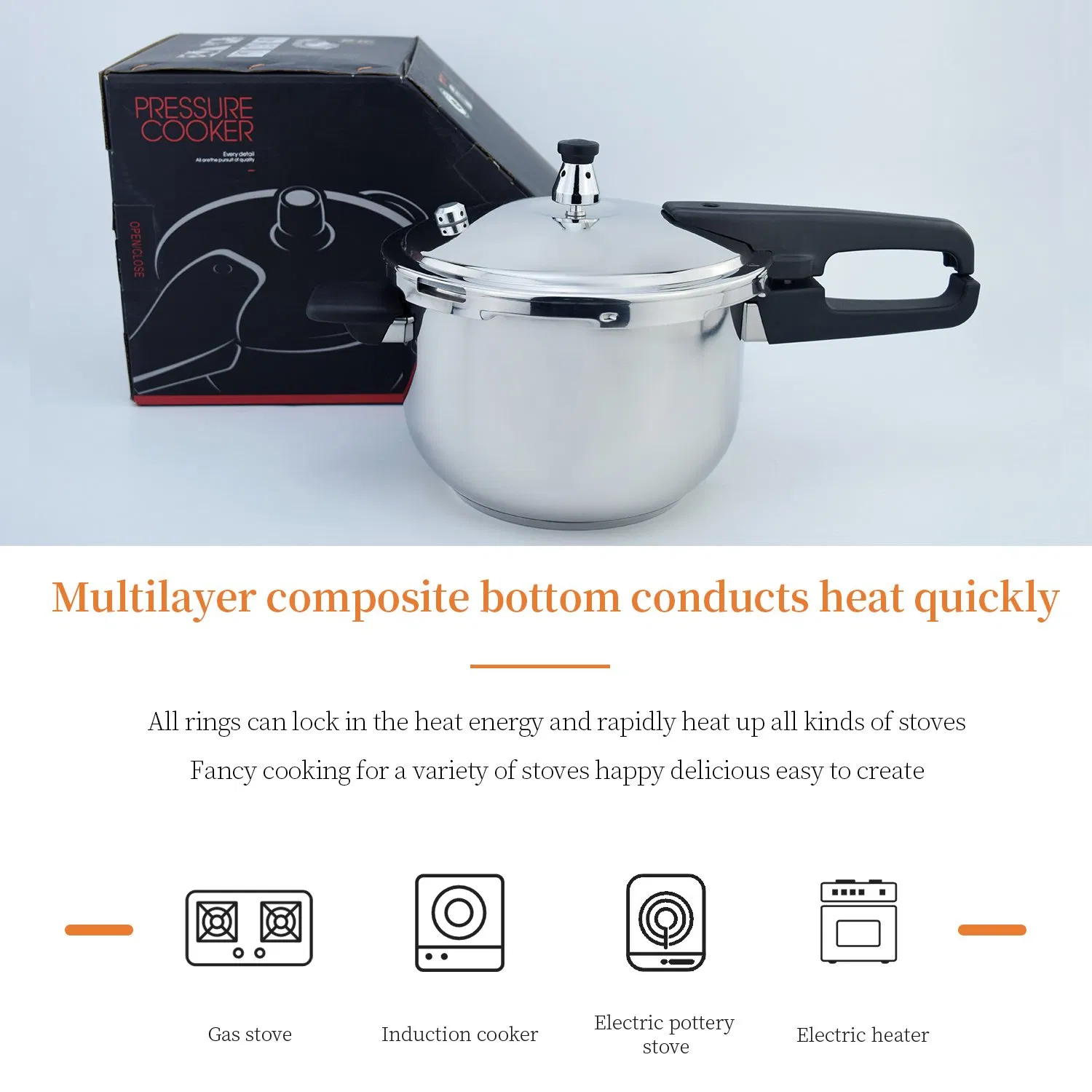 High Quality Stainless Steel Thick Large Capacity Pressure Cooker