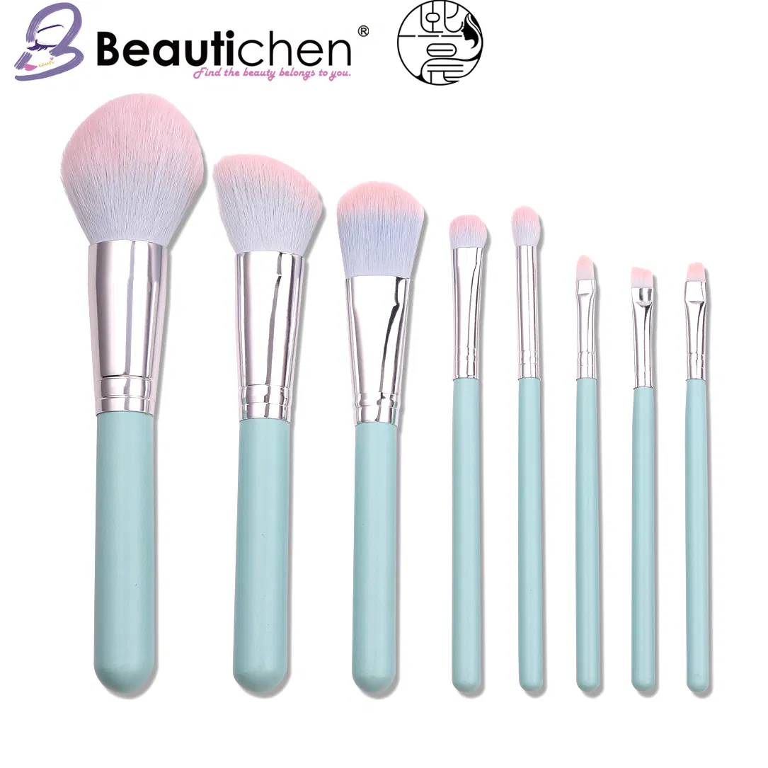 Beautichen 8-Piece Professional Makeup Brush Set - Light Blue Wooden Handle for Foundation & Eyeshadow