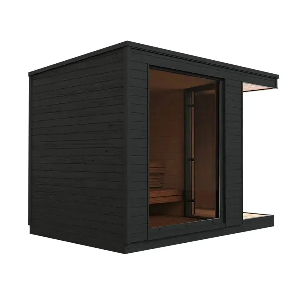 Современная уличная сауна-кабина с душем и окном