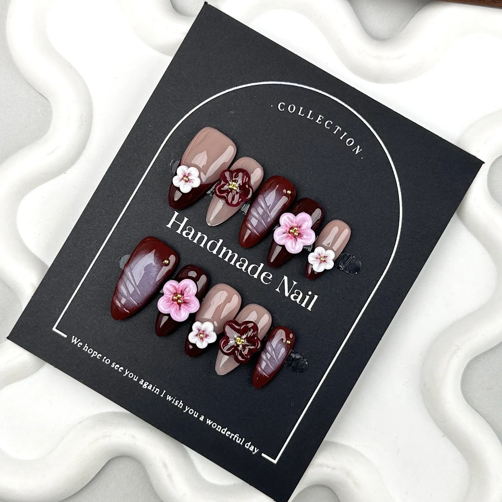 Carved Almond-Shaped Handmade Resin Wearable Nails