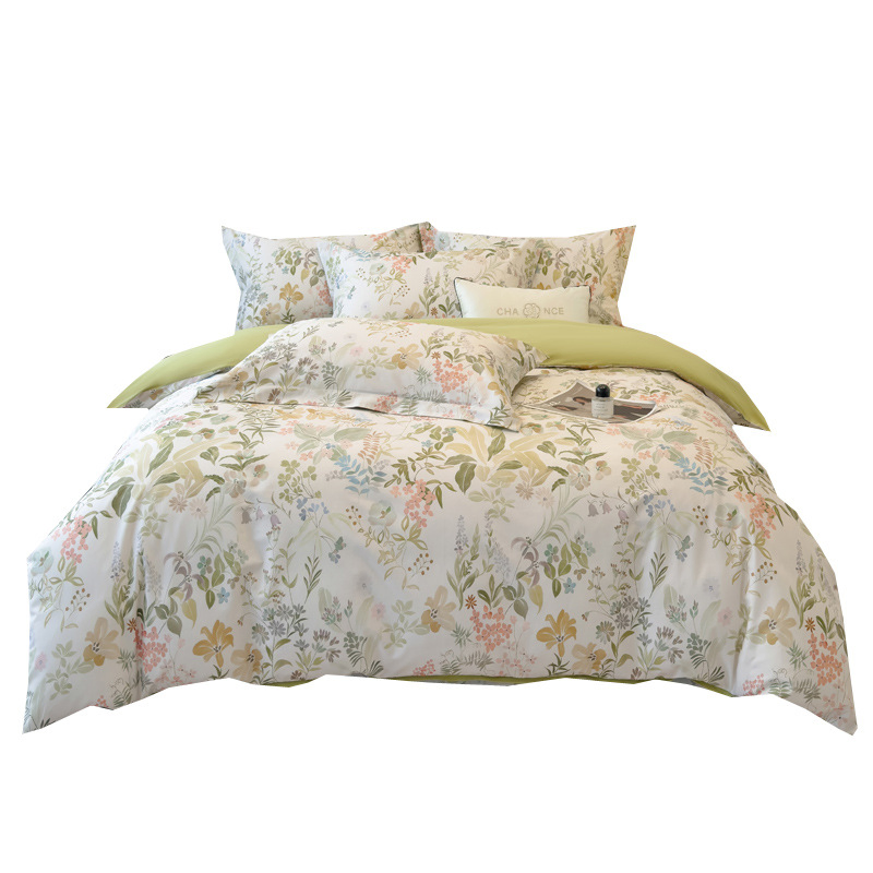 100% Cotton Home Textiles Bedding Set Flat Fitted Sheet with 2pillow Case