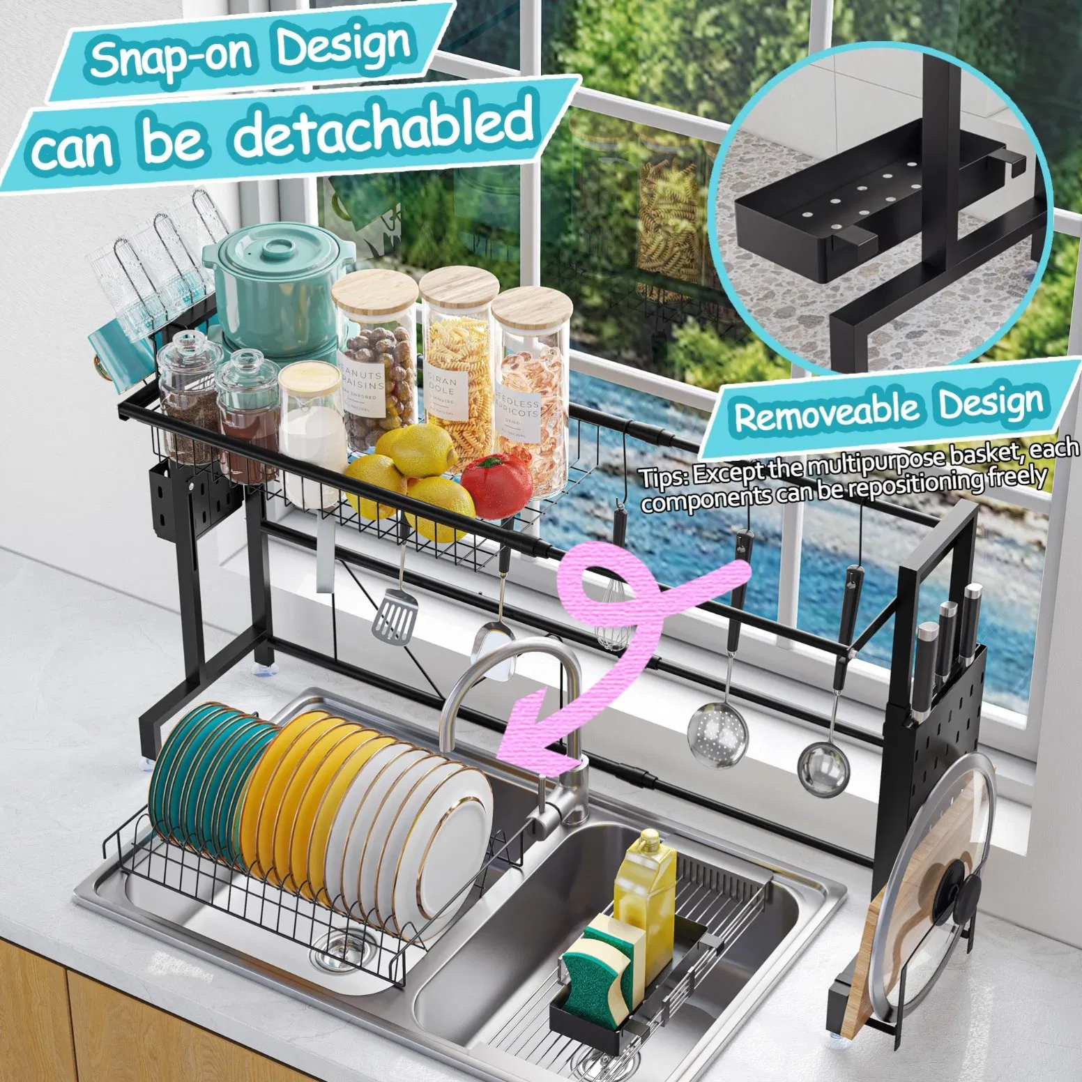 Сушилка для посуды над раковиной с держателем для столовых приборов