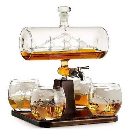 Antique Ship Stemware Creative Decanter Deluxe World Map Wine Glass Set 1 Stand 1 Decanter 4 Cup Combination Set