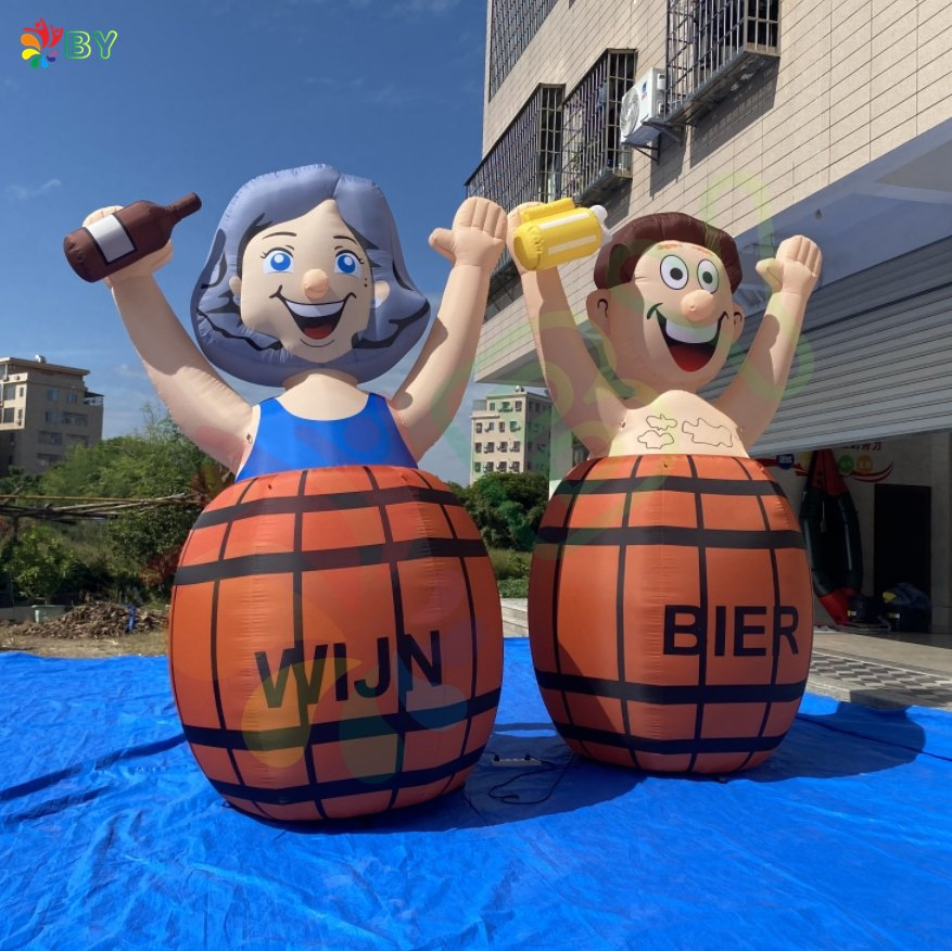 China Manufacturer Customized 3.5m High Oxford Cloth Inflatable Wijn Barrel Sarah Balloon