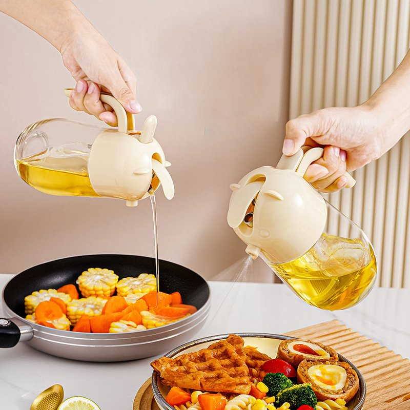 Creative Glass Oil Dispenser Bottle 580ml Glass Olive Oil Spray Bottle Auto Flip Oil Mister Spray Bottle for Kitchen Cooking Salad Baking