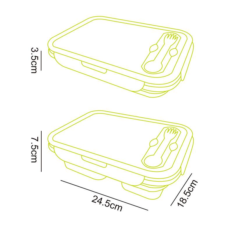 Outdoor Folding Portable Silicone Lunch Box with Compartments, Bento Box, Refrigerator Fresh-Keeping Box, Silicone Bowl, Microwave Heating Lunch Box