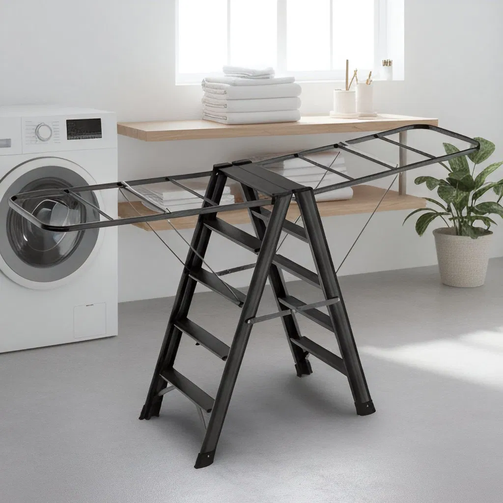 New Thickened Aluminum Folding Drying Ladder Space Saving Multi Functional Storage Ladder