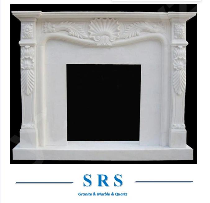 Customize White Classic Granite Marble Stone Electric Heater Fireplace Mantel