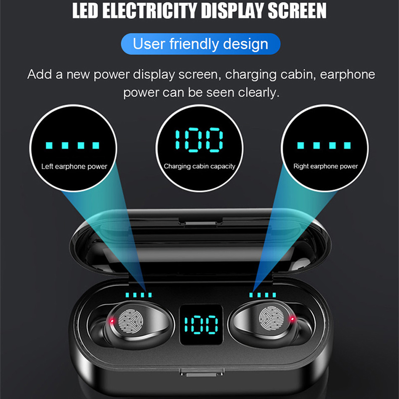 Bluetooth 5.3 Earbuds F9 Headphone Tws Touch Control LED Screen Display F9 Wireless Earphone