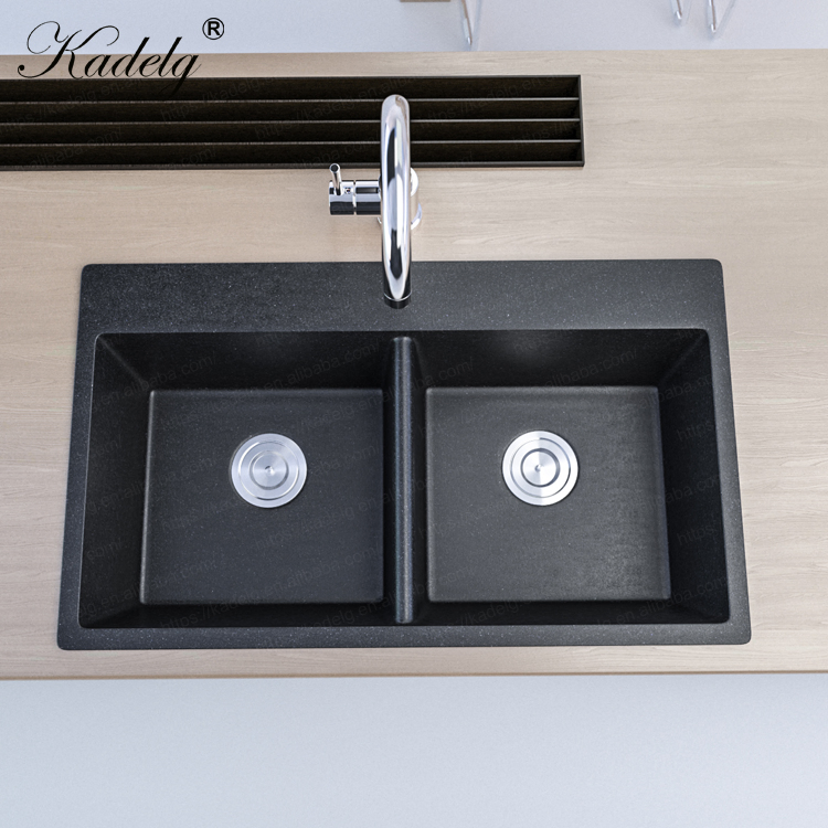 Premium Black Handmade Double Bowl Quartz Stone Sink