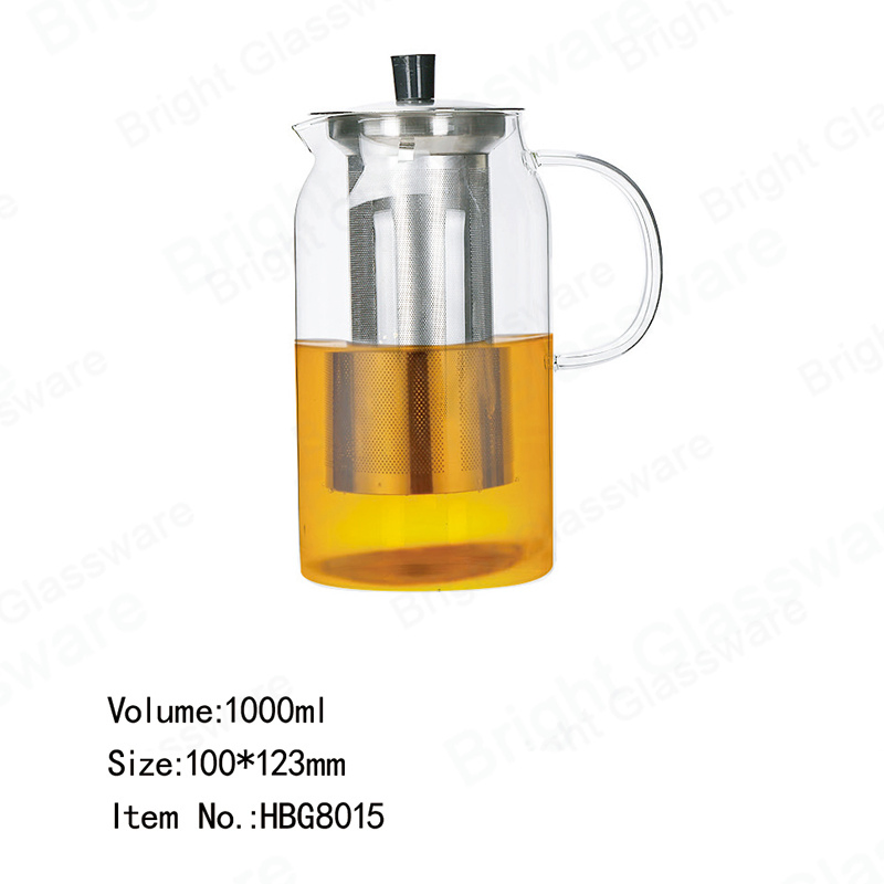 Transparent Heat Resistant Water Glass Pitcher with Stainless Steel Filter Lid