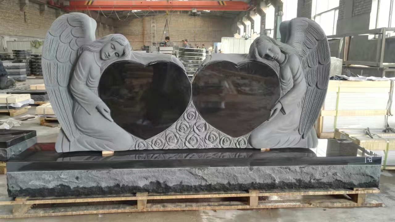 Rosed Carved Butterfly Blue Granite Tombstone Headstone Monument