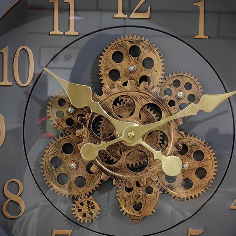 Plastic Round Wall Clock with Vintage Gears Unique Mechanical Design