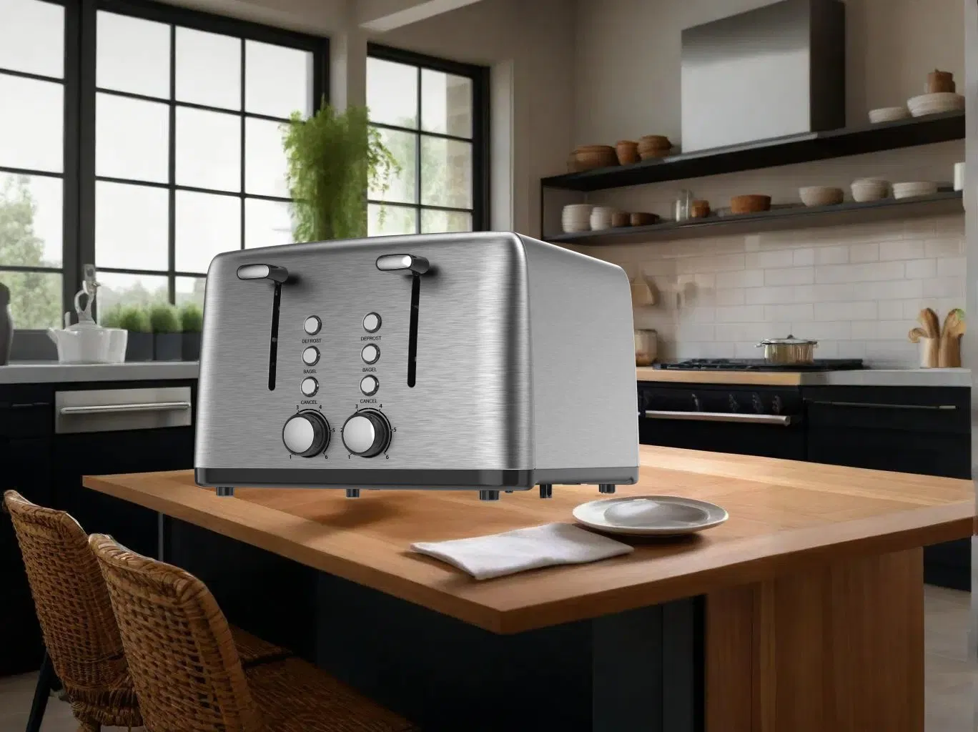 High-Power 1600W Stainless Steel 4-Slice Toaster for Perfect Toast
