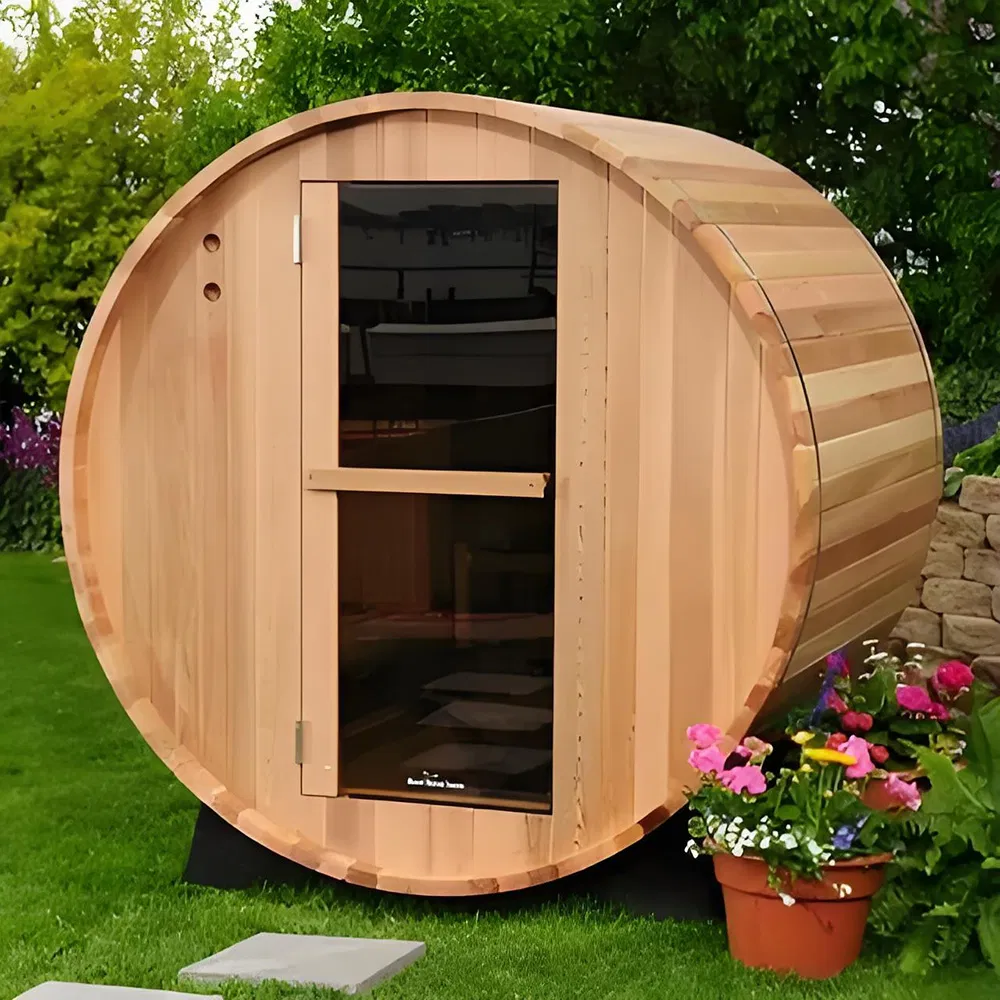 Energy-Efficient Insulated Barrel Sauna Room with Thick Walls for Winter Warmth