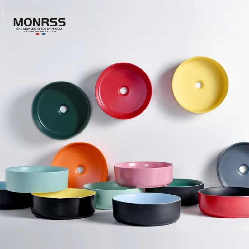 Раковина для ванной круглая керамическая, мультицвет