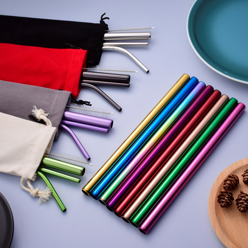 Manufacturer Reusable Bar Accessories 304 Metal Stainless Steel Drinking Straws with Customized Logo Packing