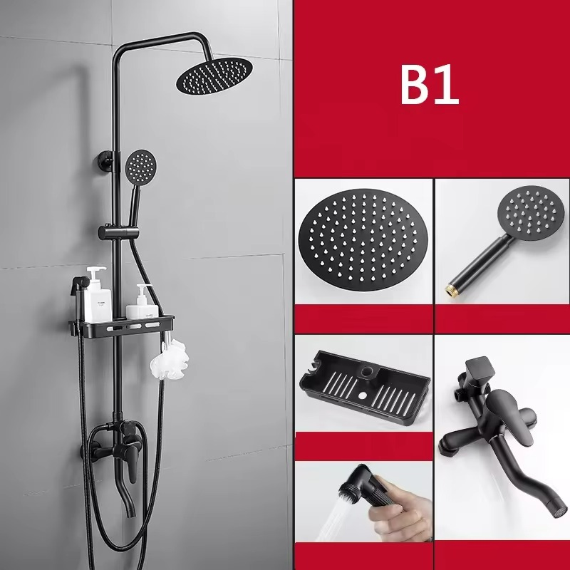 Thermostatic Hot Water Shower Head Massage Faucet Shower Set All-Copper Bathtub Faucet Black Is Used for The Hotel Family Brass