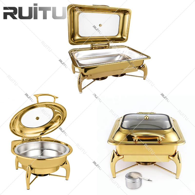 Dubai South Africa Kenya Tanzania Nigeria Silver Mixed Gold 3 Compartment Insert Tray Food Warmer Candle Fuel Heating Hotel Restaurant Equipment Chafing Dish