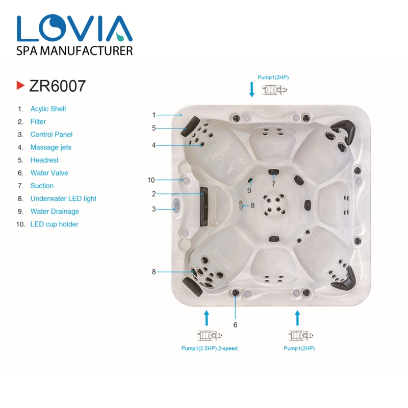 Luxury Acrylic Balboa System 7 Person Hot Tub Hydro Massage Whirlpool SPA Bathtub