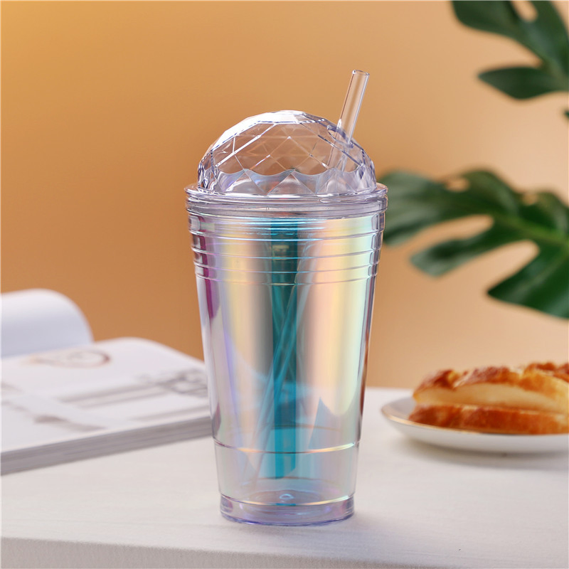 Creative Laser Color Straw Mug Trendy Plastic Water Bottle