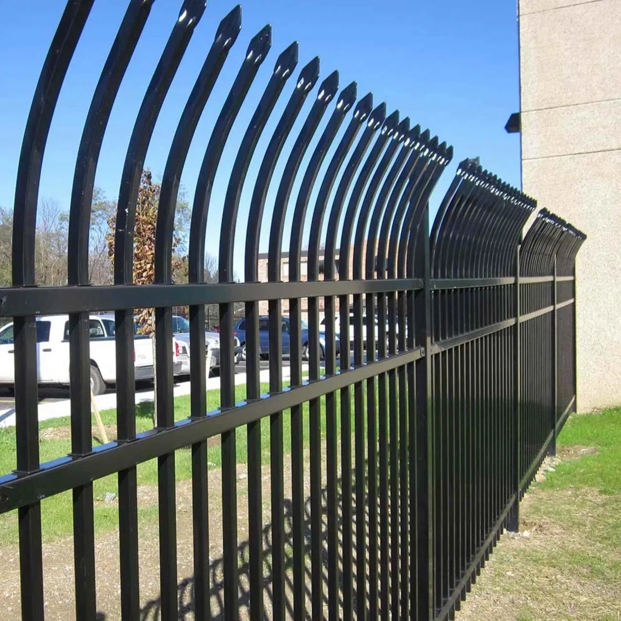 Black Crimp Top Metal Fence Spear Top Fence Steel Picket Fence Steel Fence Tubular Steel Fence Palisade Fence Garrison Fence Industrial Fence Security Fence