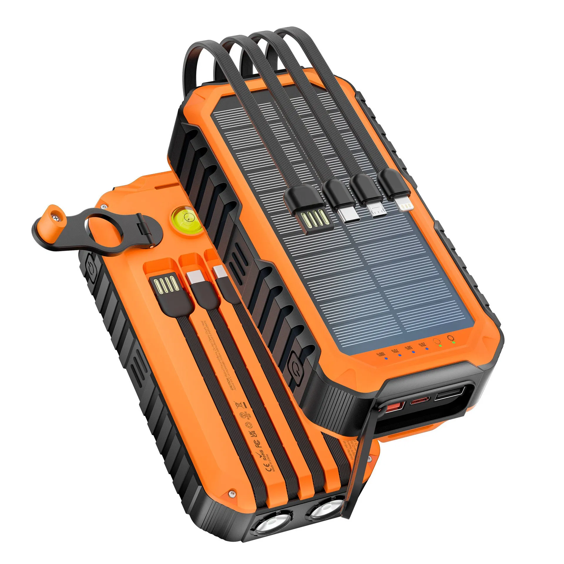20W Hand-Cranked Solar Power Bank Fast Charging with Cable 20000 mAh Type C Power Generation Mobile Power Bank