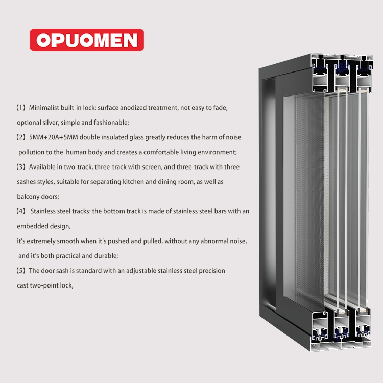 Premium Double Glazing Tempered Glass Postmodern Sound Insulation Sliding Door