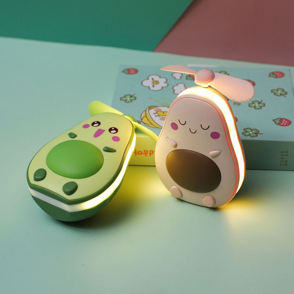 Portable Handheld Beauty Mirror LED Makeup Mirror with Soft Cute Avocado Fan