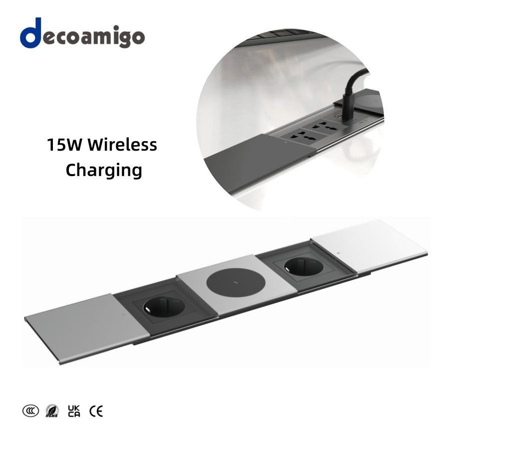Decoamigo Universal Desktop Sliding Socket Home Hidden Embedded Presa Power Outlet 2 AC Outlets 2 USB Ports Multi-Function Desktop Socket