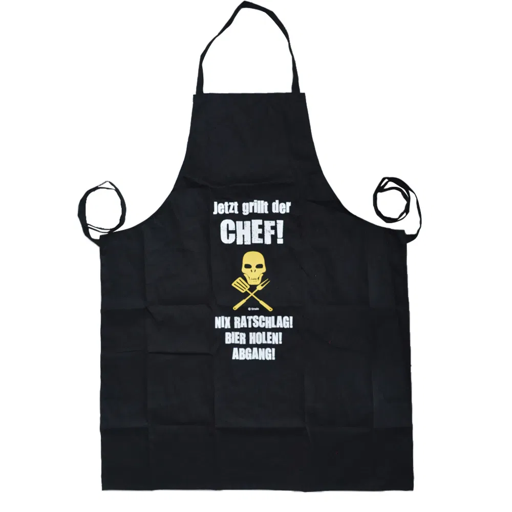 Hot Sale Promotion Wholesale Cotton Twill Black Silkscreen Print Chef BBQ Adjustable Kitchen Apron with Pocket