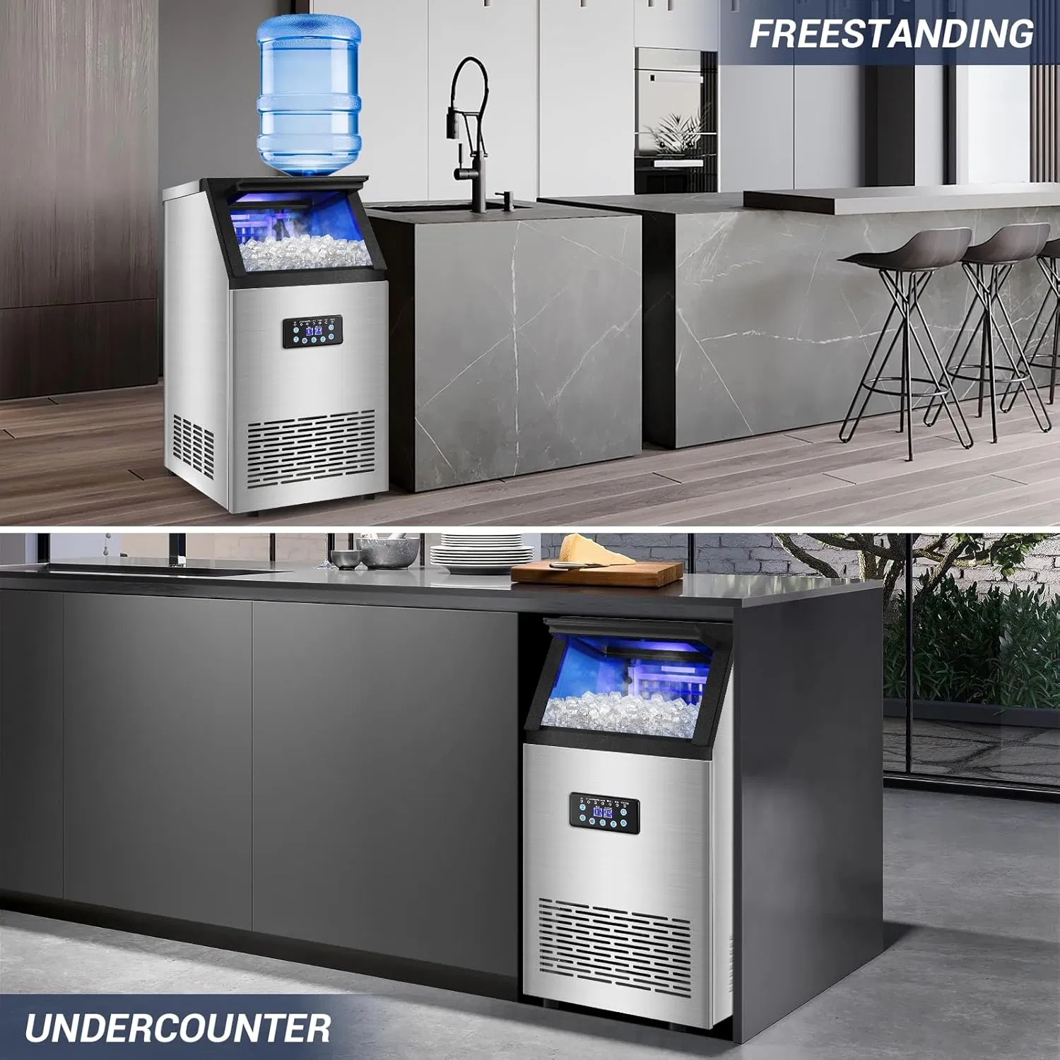 Commercial Ice Maker 100 Lbs / 45kgs Daily Production, Under Counter / Freestanding, Dual Water Inlet