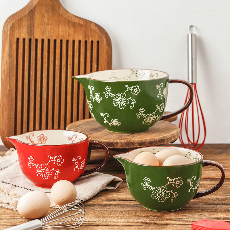 Household Kitchen Egg Beater Cup Printing Sakura Mixing Bowl Salad Bowl