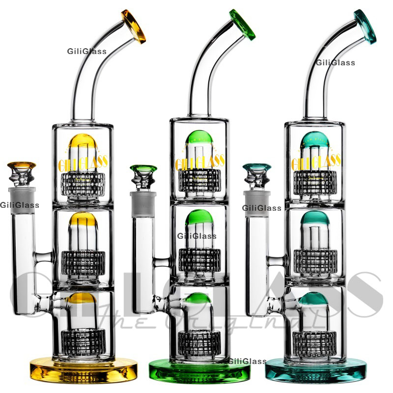 Gili-368 Giliglass 16 Inches Hot Sale Trible Percolator Perc Colors Glass Smoking Water Pipe Wholesale