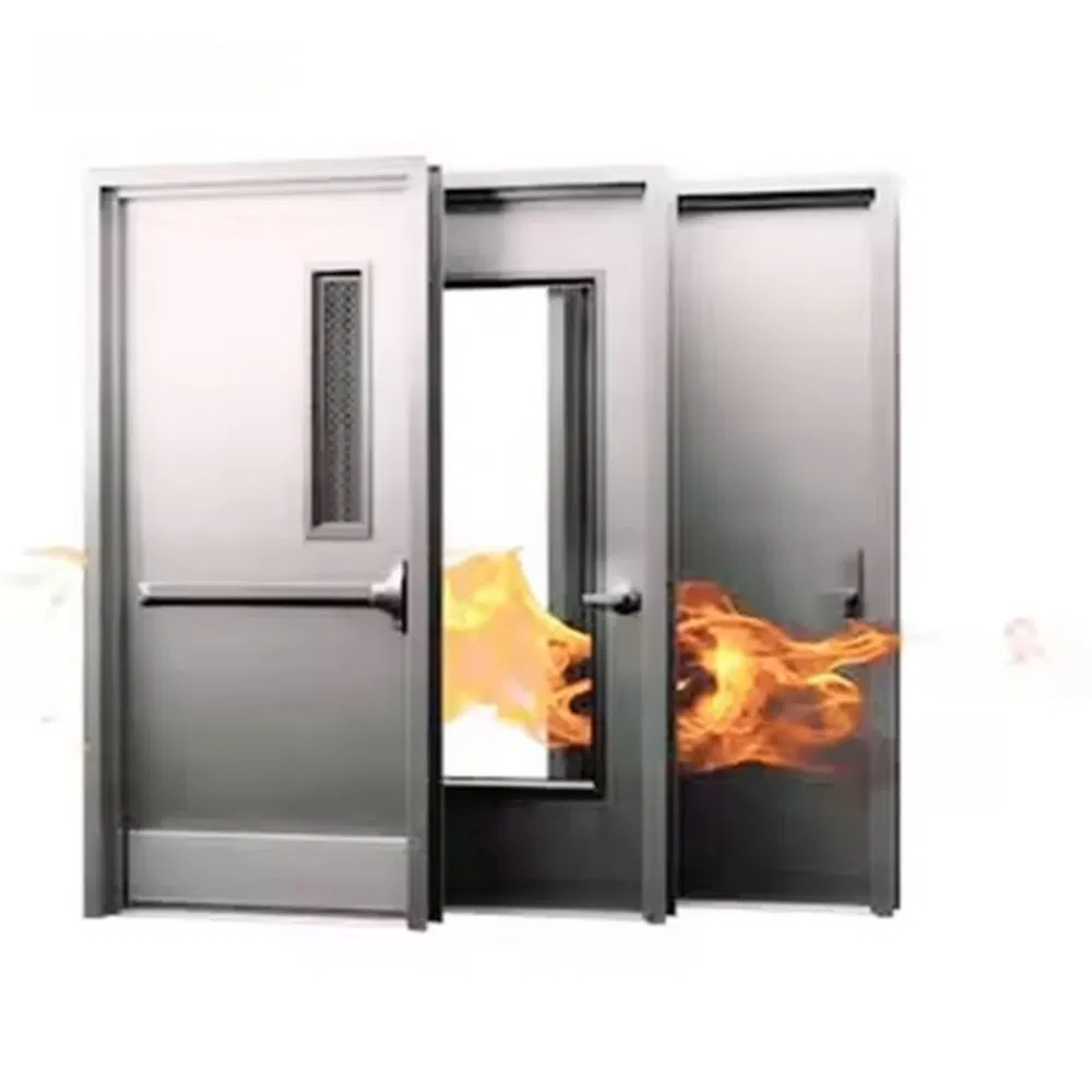UL Certification 1-3 Hour Fire Rated Interior Steel Doors for Hotels Push and Pull Fire Exit with Lock Glass Finished Surface for Supermarkets