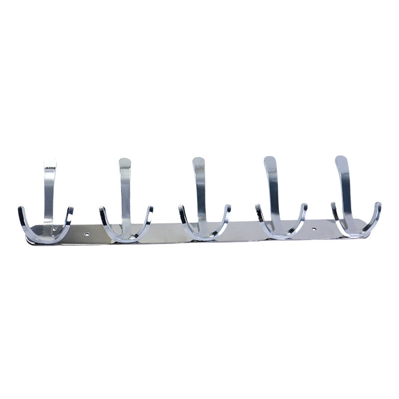 304 Stainless Steel Wall Mounted Coat Rack Row Hooks Heavy Duty Metal Clothes Hook Rack Rail with 5 Dual Rails Hooks