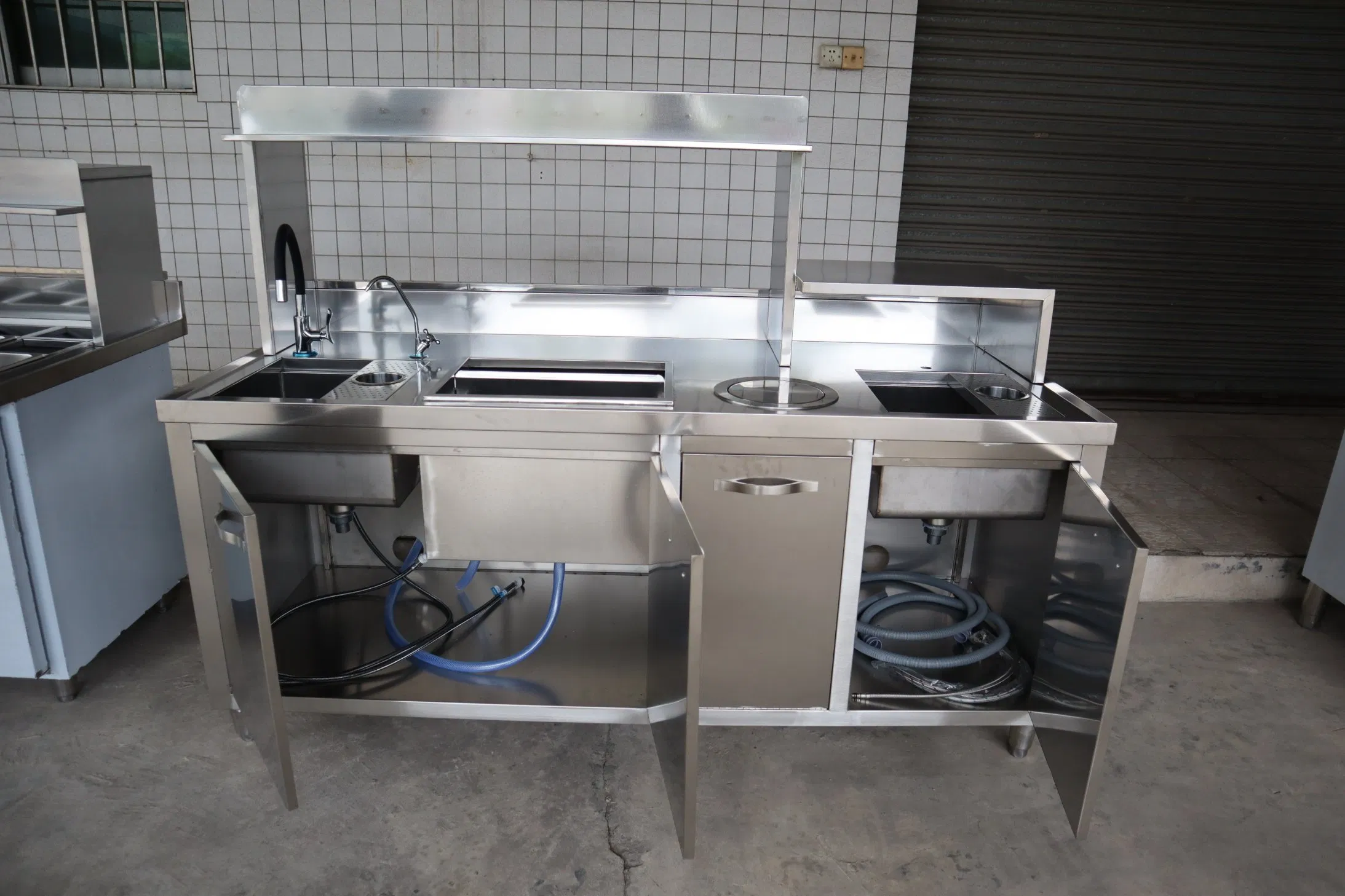 Customized Milk Tea Console Table with Water Bar and Cabinet or Drawer