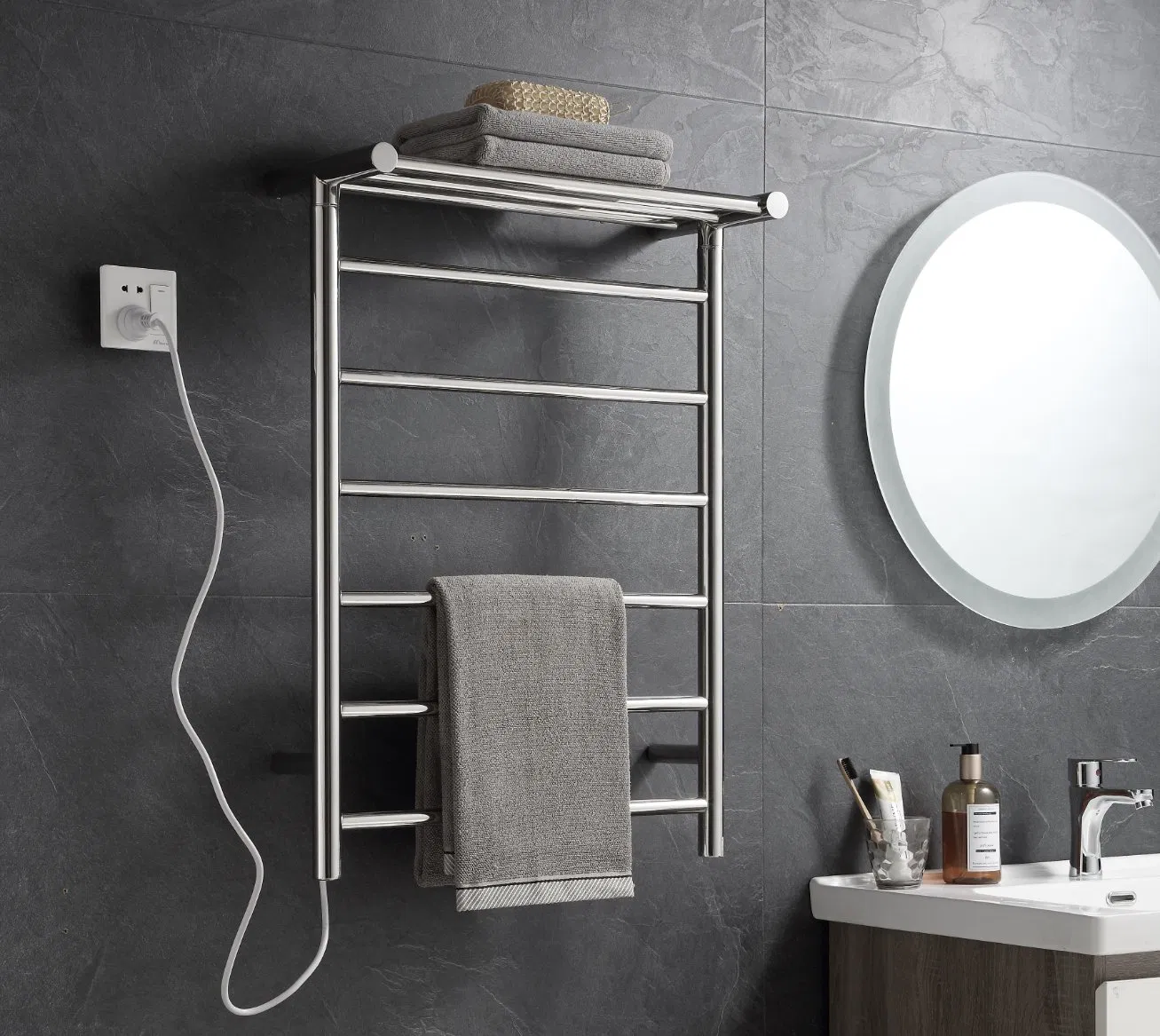 Электрический полотенцесушитель из нержавеющей стали, 6 труб