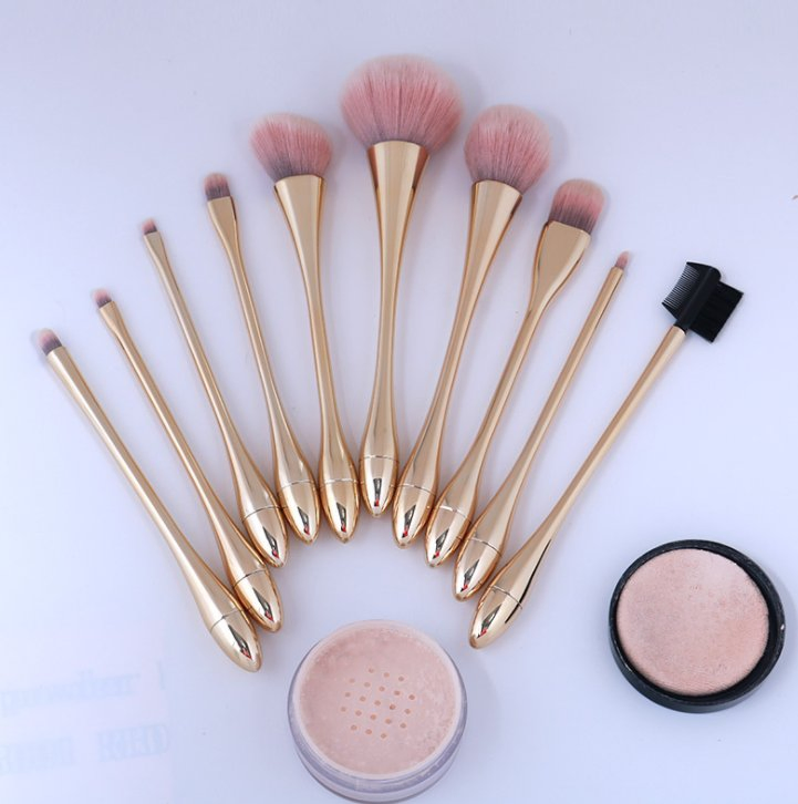 Angled Eyebrow Nose Shadow String Bag 10PCS Makeup Brush Set with Pouch