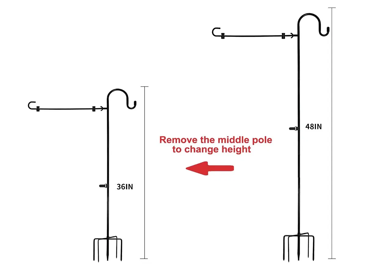 Garden Flag Holder Stand and Shepherds Hooks, 48 Inch Height with 1/2 Inch Thick Metal Garden Flag Pole-Outdoor