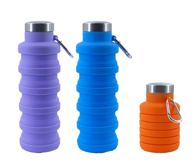 Portable Silicone Outdoor Sports Folding Collapsible Water Bottle with Lid