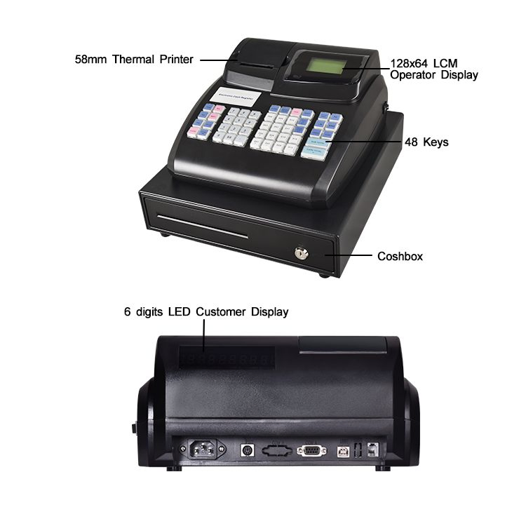 POS System Restaurant Order Terminal Electronic Cash Register with Customer Display ECR800