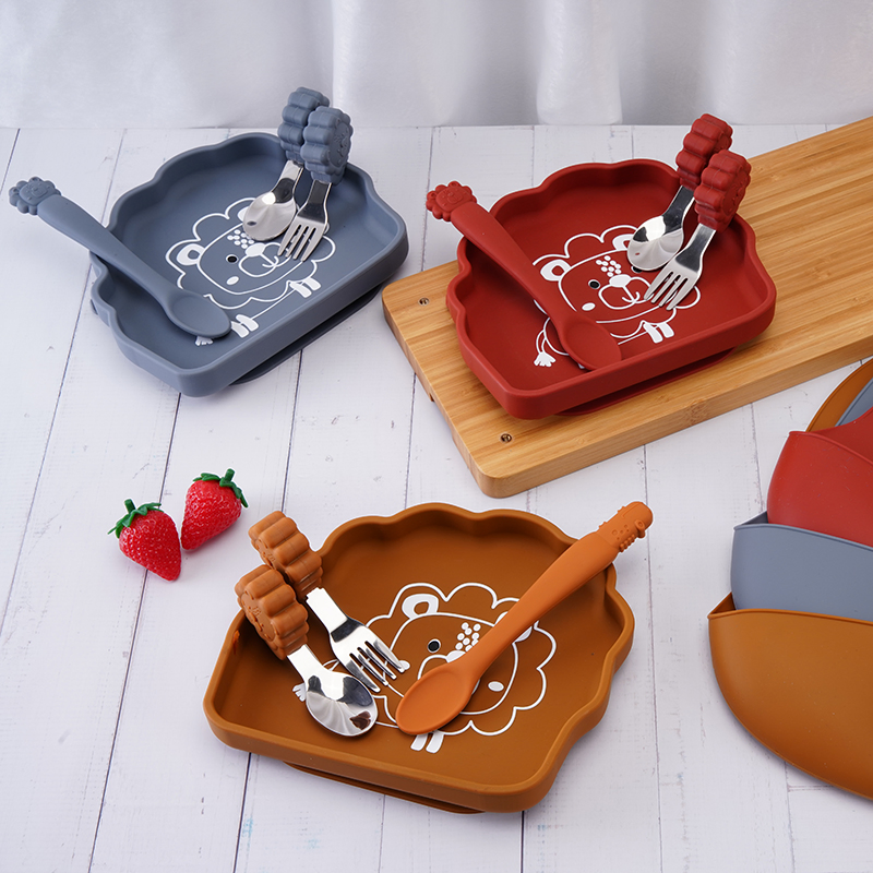 Silicone BPA Free Silicone Suction Plate Baby Divided Plate with Non-Slip Strong Suction Bowl