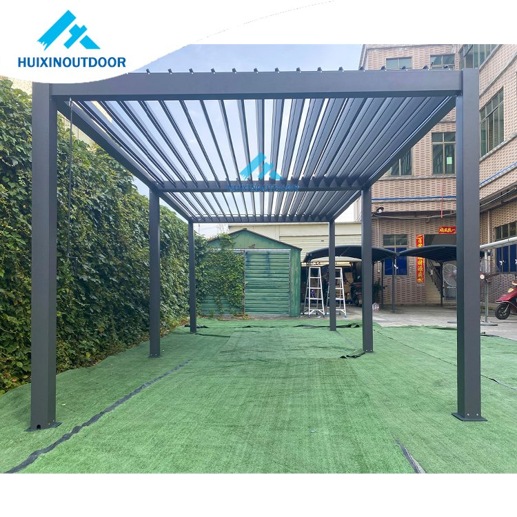 Cheap Easy Open Folding Windproof Aluminium Motorized Louver Pergola Wall Mounted Gazebo