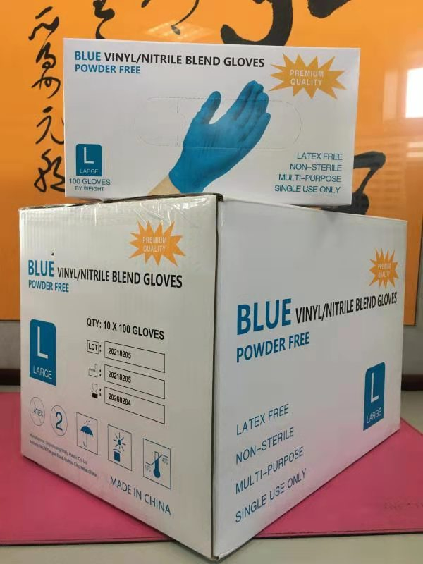 Disposable Power Free Blue Nitrile Vinyl Blend Gloves with CE Certification En455 En374 510K