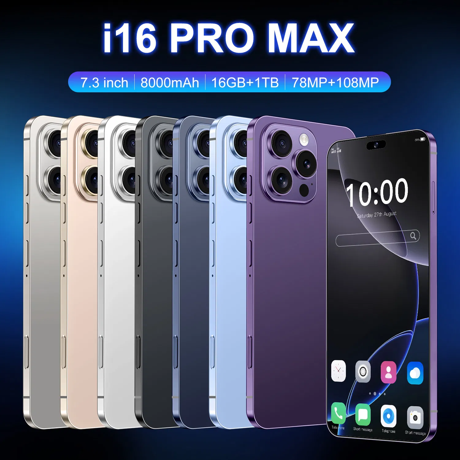 Смартфон I16 PRO Max 7.3 дюйма Android 14, 5G