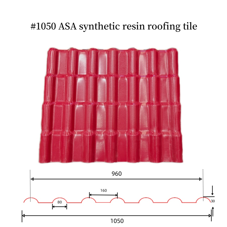 Brick Red Synthetic Resin UPVC ASA Spanish Roof Tile